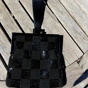 Whiting and Davis mesh checkered black wristlet